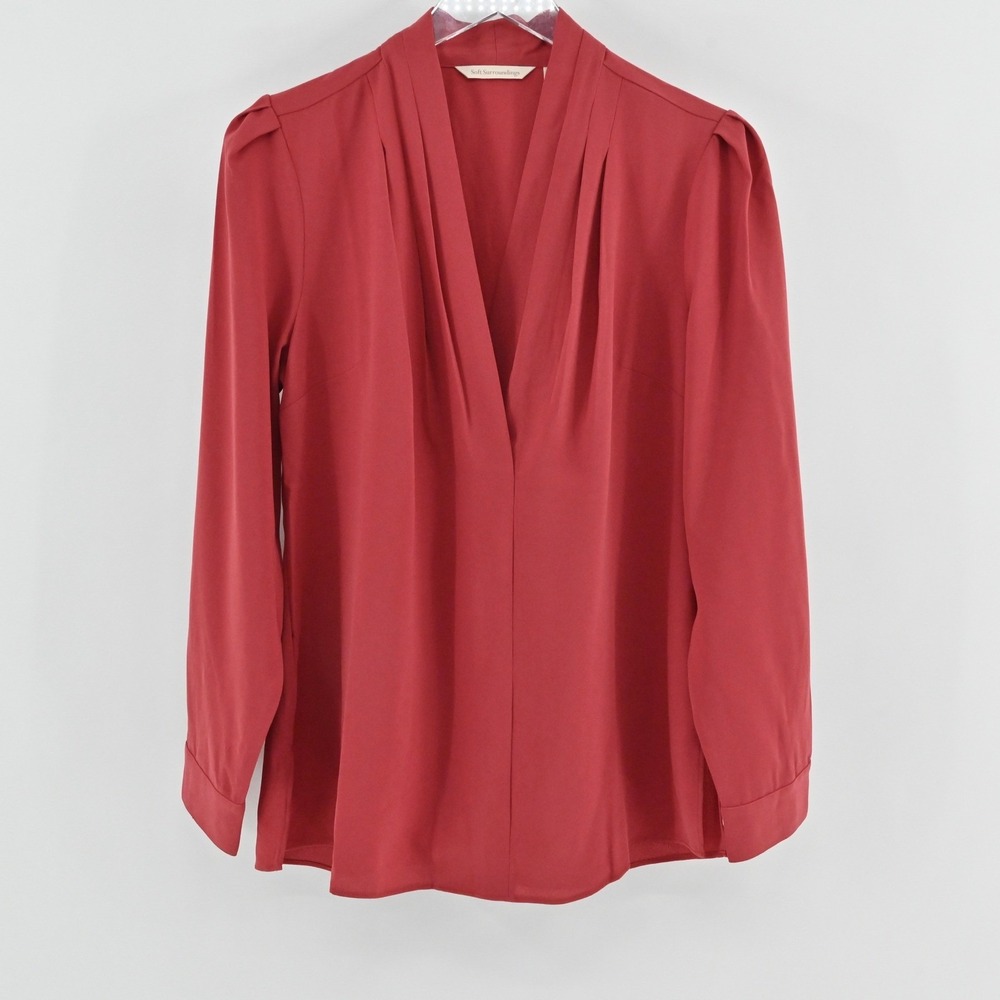 Soft Surroundings Akira Pleated Top Womens Size S Garnet Red Long Sleeve Blouse